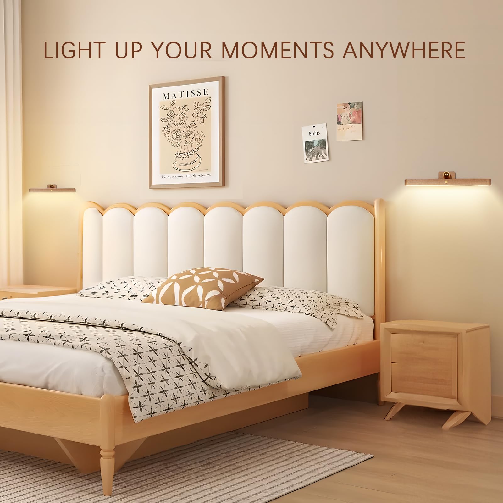 Luz LED magnética giratoria de 360°, funciona con pilas, recargable por USB, luz nocturna LED regulable para luz de lectura, luz de maquillaje e iluminación del hogar (marrón, 2 unidades)