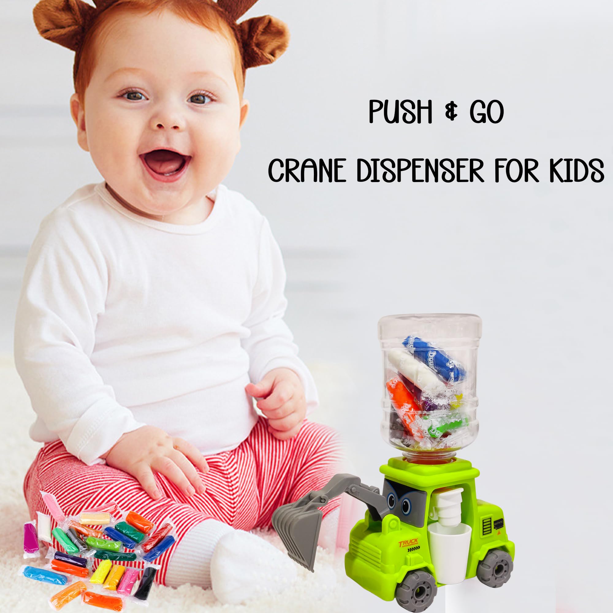 FunBlast Water Dispenser Toy for Kids - Crane Dispenser with 10 Pcs Clay, Push & Go Crane Dispenser for Girls, Boys, Vehicle Toy Play Set for 3+ Years Old Kids (Sea-Green) 4