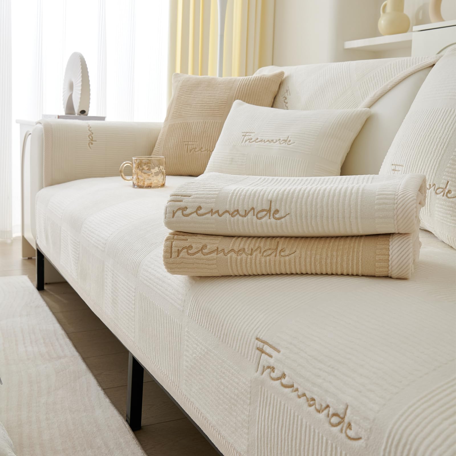 TOPCHANCES 3 Seater Sofa Cover,2024 New Adjustable Sofa Covers for Universal with Silicone Particles Non-Slip Sofa Protector Suitable for Pets (Off White, 70×90cm 1PCS)