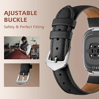 Strap Compatible with Fitbit Versa 4/Versa 3/Sense 2/Sense,Leather Strap Replacement,Slim&Thin Wristband