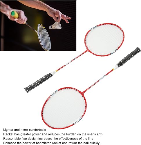 Miniatura 3 de 2 raquetas de bádminton, raquetas de bádminton, raqueta de bádminton primaria integrada de ferroaleación, con mango de nailon, color rojo para niños