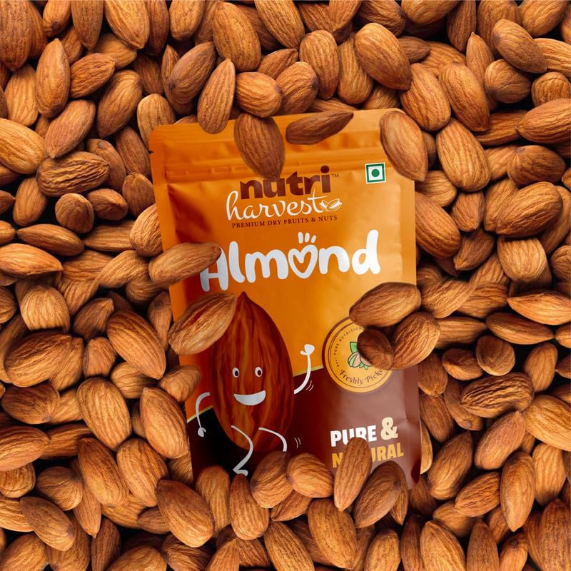 Image of NUTRI HARVEST Premium Natural Californian Almonds 500g | Raw Unsalted Badam Giri, Tasty and Healthy Snacks, Crunchy Dry Fruits | High Protein & Fiber | Rich in Magnesium & Phosphorus (Pack of 2)