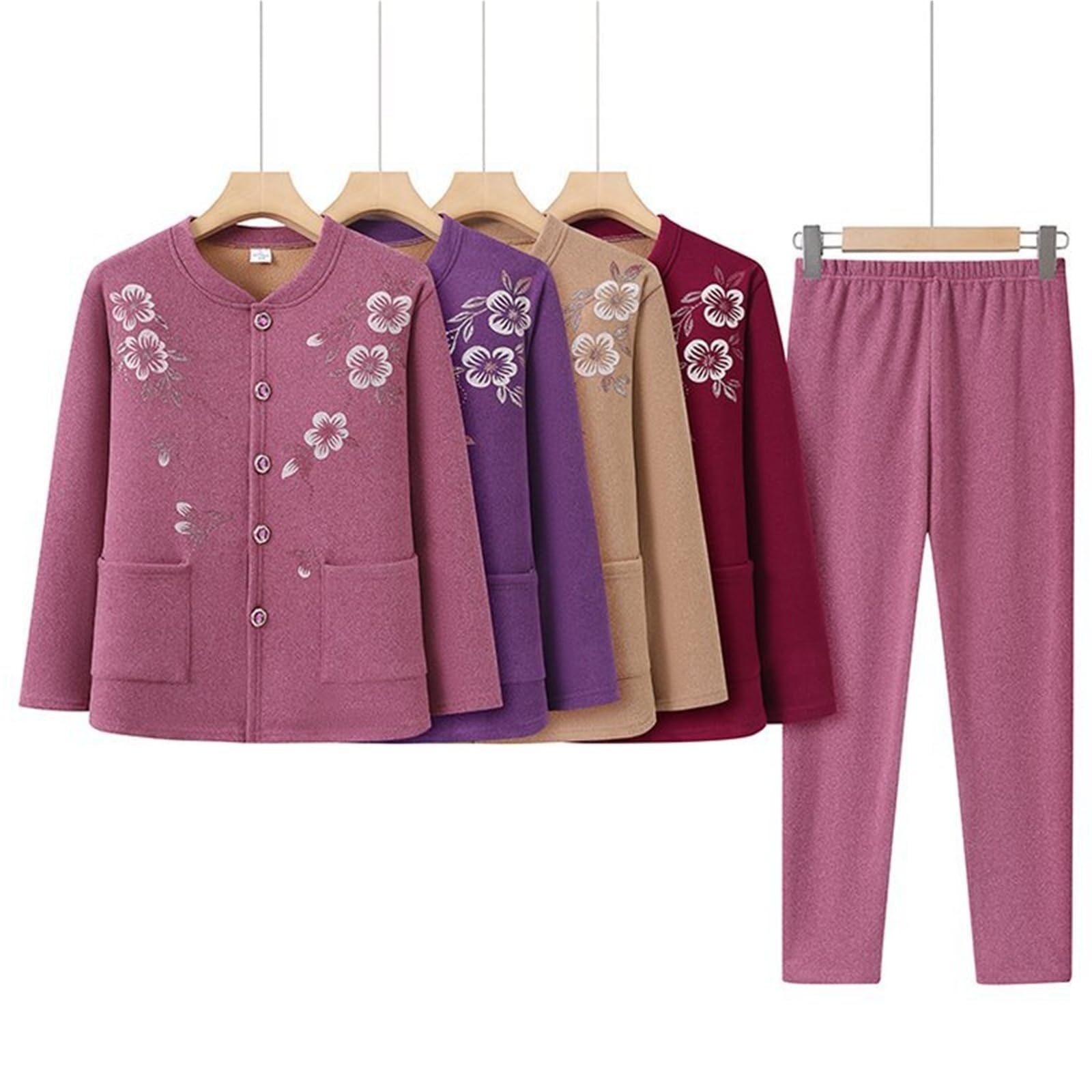 Confezione Da 2 Cardigan Lavorati A Maglia For Donne Anziane Di Mezza Età Set Pantaloni E Maglioni Pigiama Intimo Termico Strato Di Base Top Canottiere A Maniche Lunghe