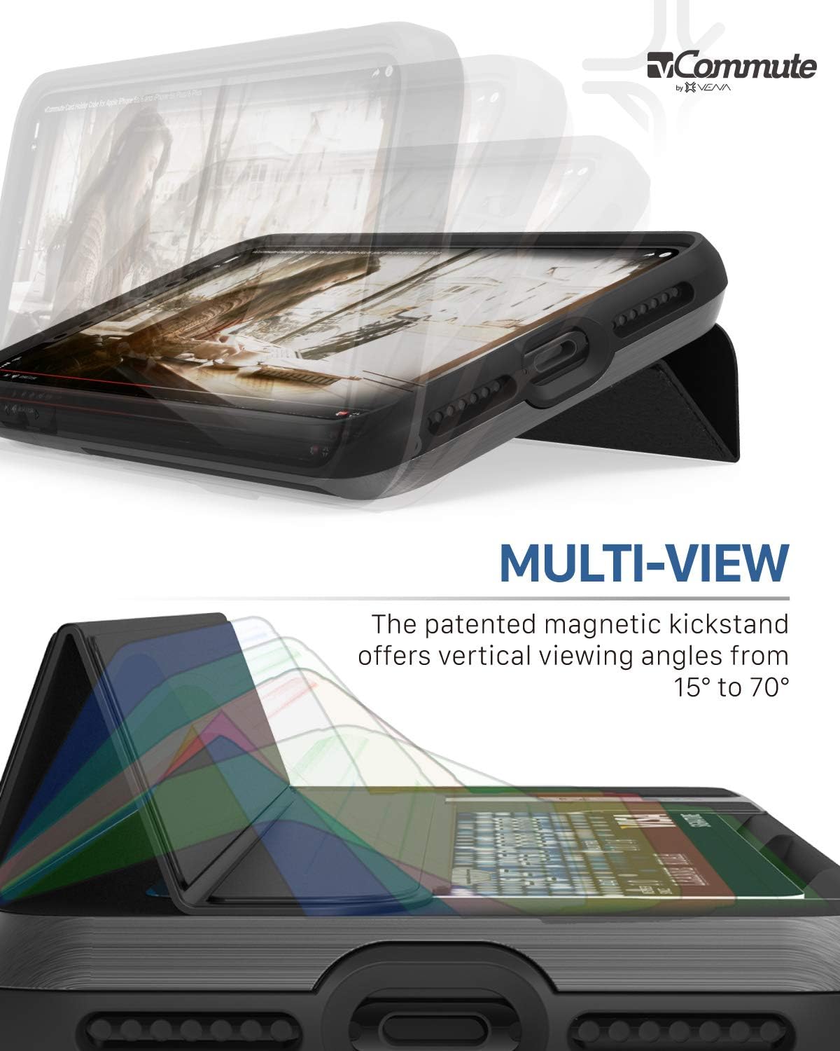 VENA iPhone XR Wallet Case, vCommute (Military Grade Drop Protection) Flip Leather Cover Card Slot Holder with Kickstand, Designed for Apple iPhone XR - Space Gray - Image 8