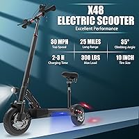 Vista 2 de Patinete eléctrico X48, velocidad máxima de 30 mph, motor trasero de 1000 W, rango de 25 millas, neumáticos de 10 pulgadas, suspensiones dobles