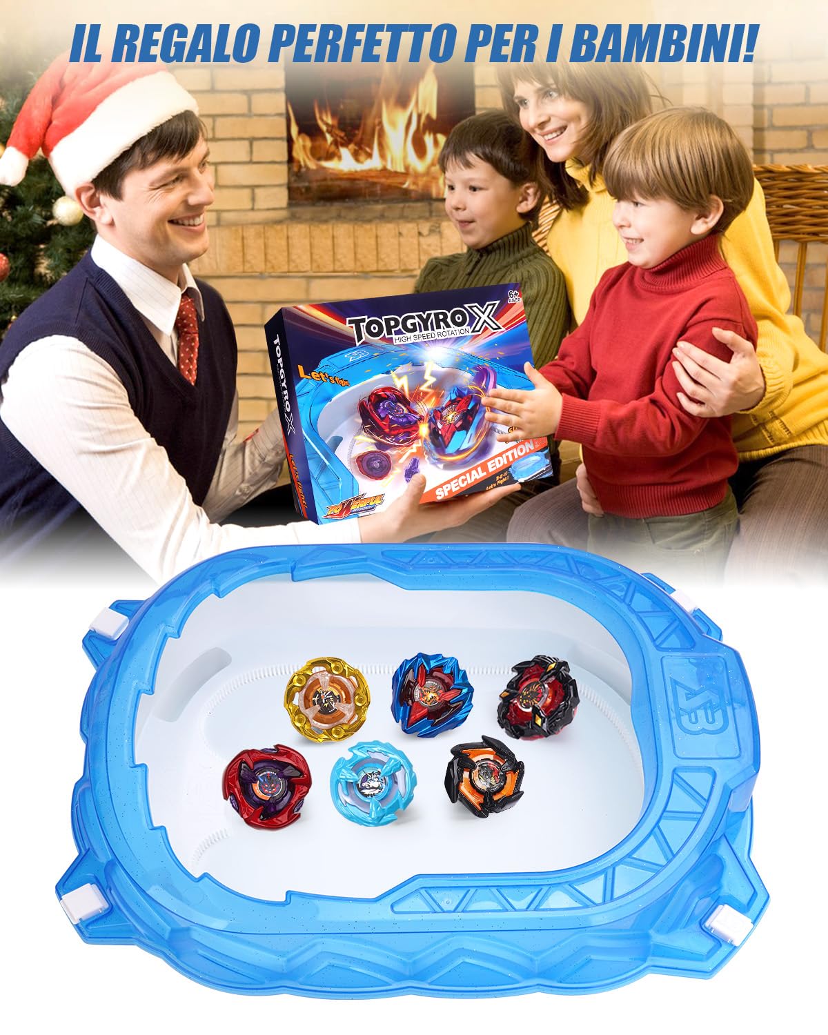 X Stadium Starter Kit – Arena con 6 Gyro Tops, 2 Lanciatori, Pista di Accelerazione & Tetto Protettivo. Regalo per Bambini da 6 anni