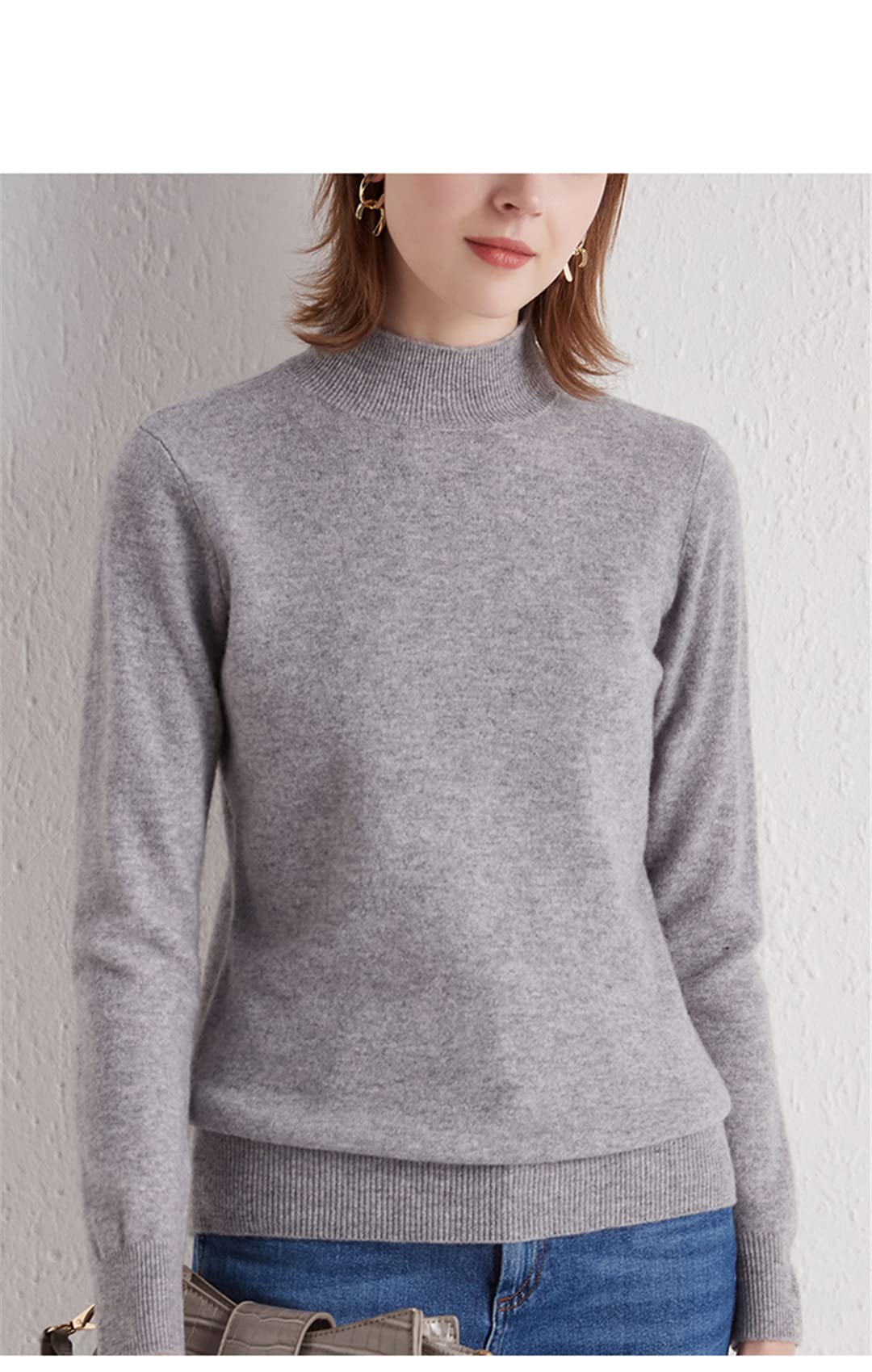 Maglione da donna in cashmere mezzo collo alto autunno inverno pullover pigro stile maglia maglia maglione di lana, Beige, XXL