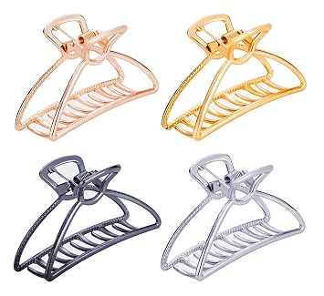 TANG SONG 4PCS Large Metal Hair Claw Clips Hair Catch Barrette Jaw Clamp for Women Half Bun Hairpins for Thick HairSilver+Gold+Rose Gold+Black