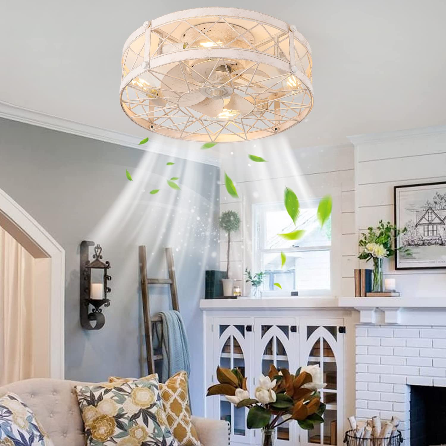 Plafondventilator met Licht en Afstandsbediening Retro E27 Stille Ventilator Plafondlamp Vintage Kooi Fan Hanglamp Industriële Plafondverlichting voor Slaapkamer Woonkamer Eetkamer Ventilator Light