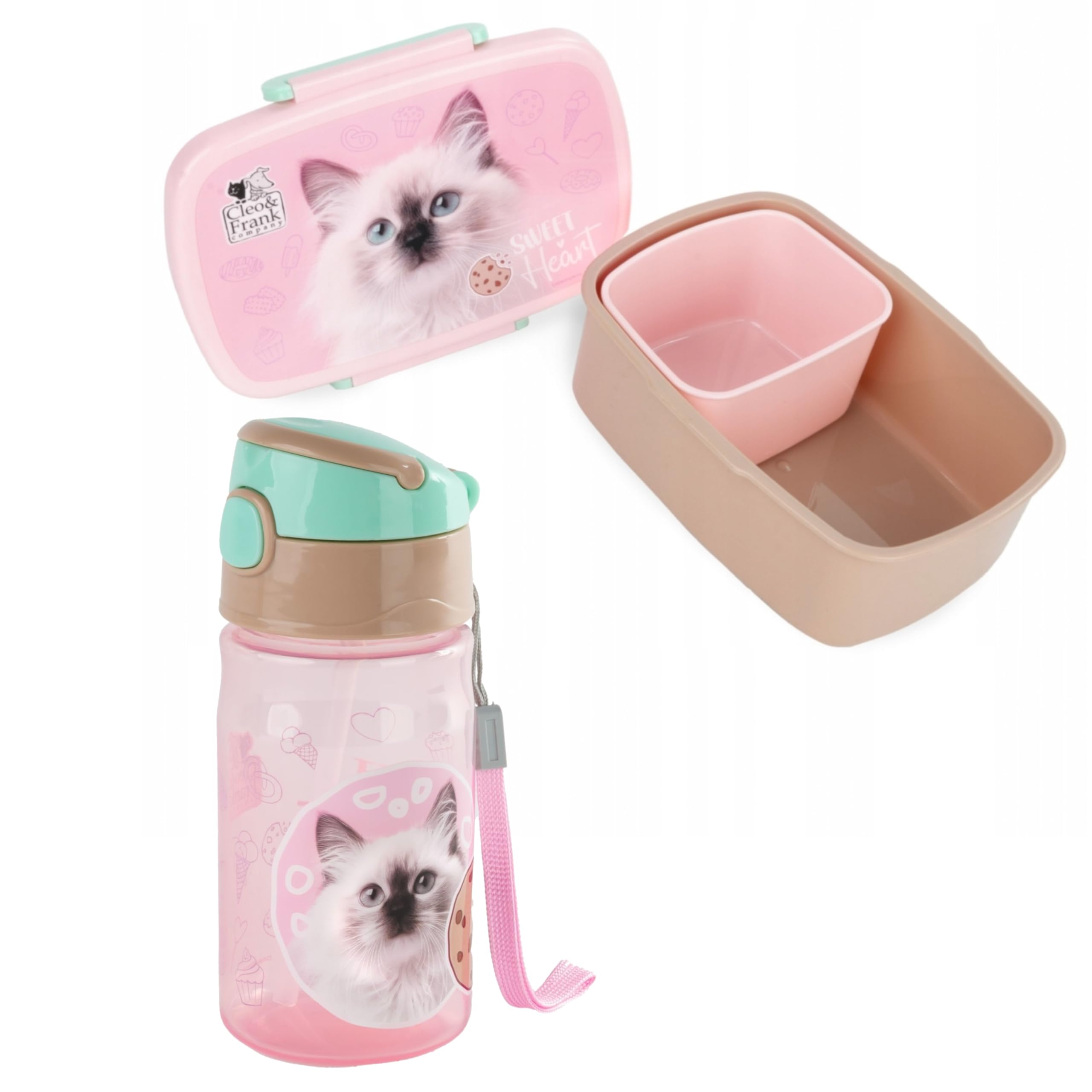 Goldkids - Schulranzen für Jungen und Mädchen, 6er-Set - Schul-Rucksack für Kinder mit Federmäppchen - Schuhbeutel und Hausaufgabenheft - Katze Motiv - 1-3 Klasse