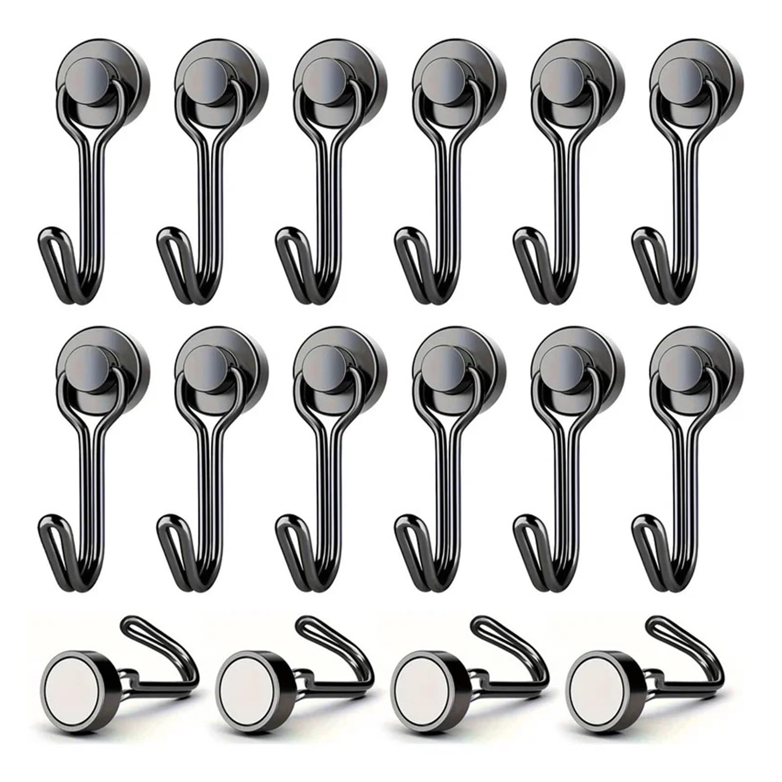 Percha Puerta 20 ganchos magnéticos de neodimio alta resistencia, extra fuertes, ideales for soluciones almacenamiento en el hogar, la oficina, cocina y garaje(20Pcs-D16-Black)