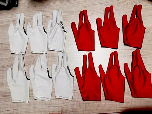 Miniatura 2 de Juego de 12 guantes de billar con 3 dedos para mano izquierdaderecha, 6 blancos + 6 rojos o 12 negros