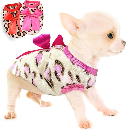 Suéter de 2 piezas para perros pequeños, ropa de perro con taza de té de leopardo, ropa de cachorro Chihuahua Yorkie XXS para cachorros, talla XXS