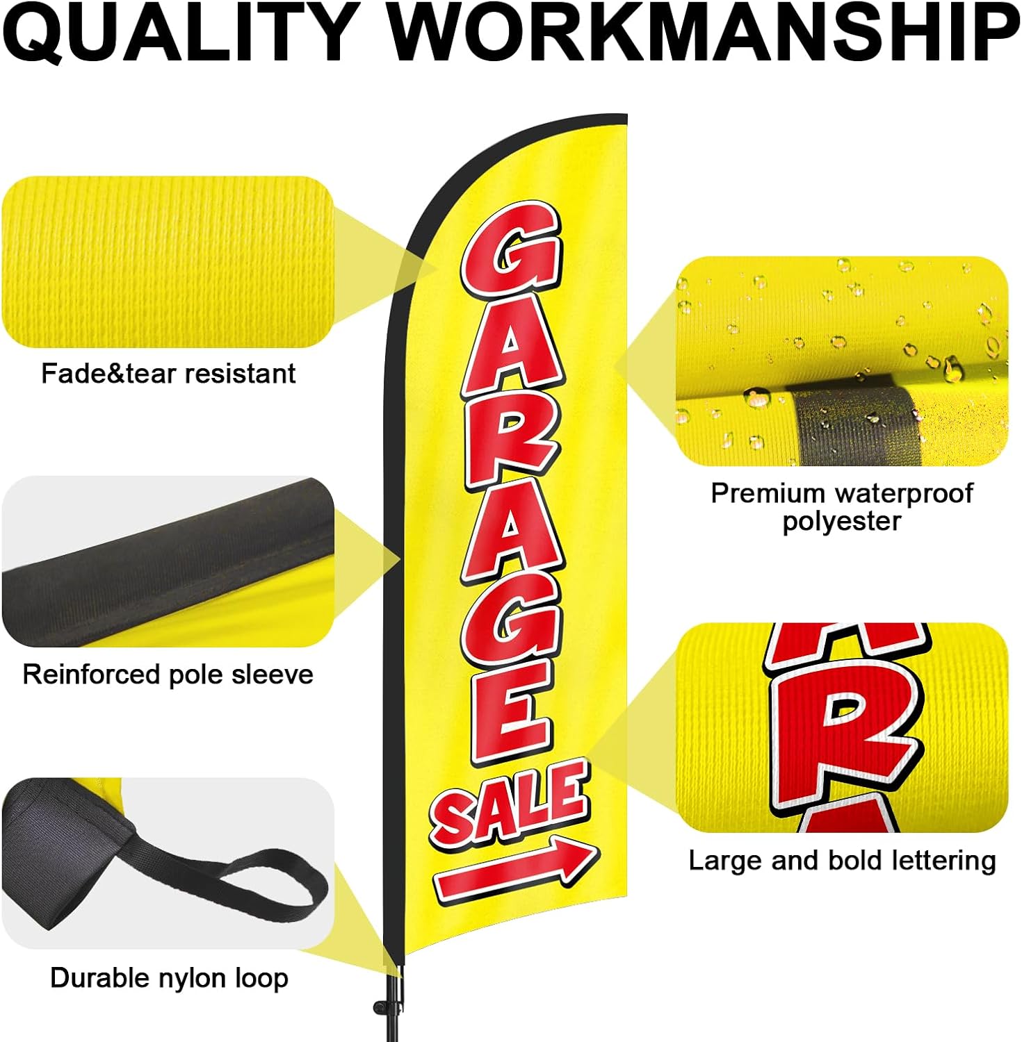 Garage Sale Advertising Swooper Flag Banners, Garage Sale Feather Flags with Pole and Ground Stake, Advertising Feather Banners Sign for Garage Sale Business 8FT, Yellow