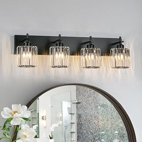 Miniatura 38 de Moderna lámpara de tocador de baño de cristal de 3 luces de latón para pared, sobre espejo, iluminación de tocador negra y dorada para baño, Sombra