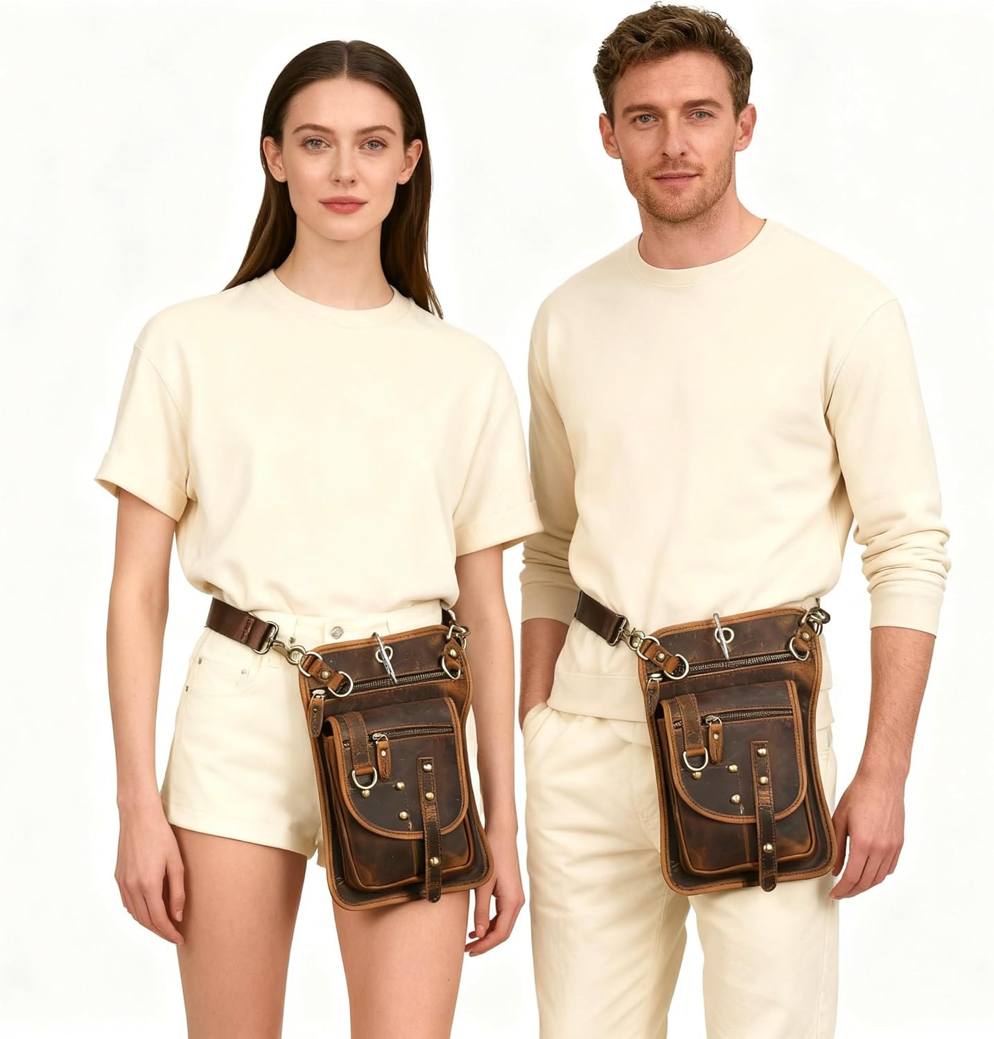 Canvas + Leather Motorcycle Travel Fanny Waist Pack Drop Thigh Leg Bag Pouch For Men Women FB2141 - Image 2