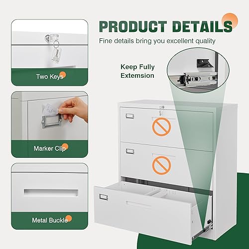 Miniatura 6 de Letaya Archivadores de 3 cajones con cerradura, archivadores laterales de metal para organización de oficina en casa, cartalegalF4A4 (requiere