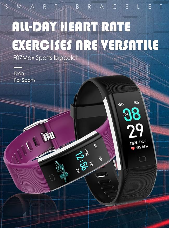 Amazon.com: F07Max - Pulsera inteligente con pantalla de color para todo el  día con frecuencia cardíaca, ciclismo, deportes, pulsera Bluetooth  inteligente : Electrónica