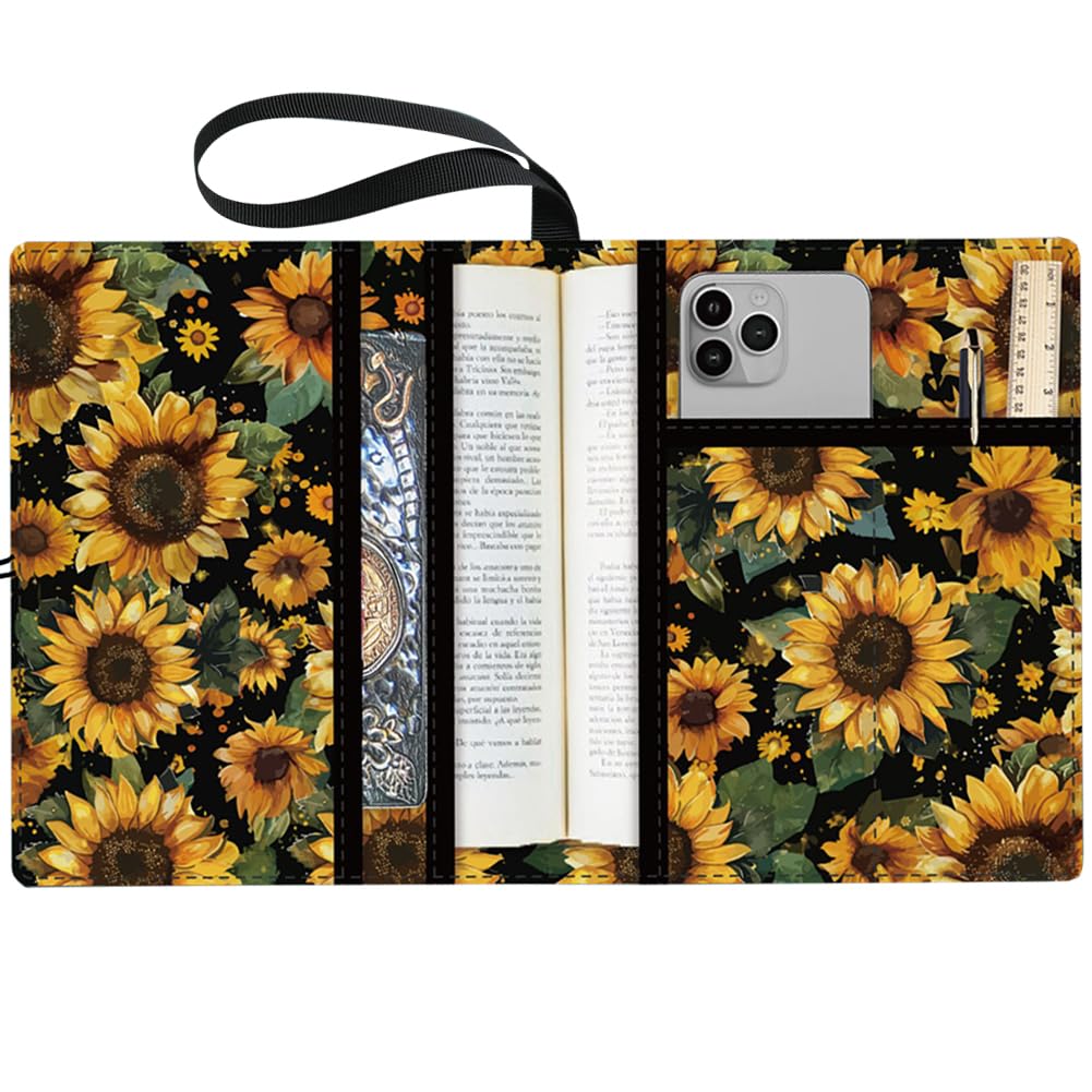 CRASPIRE Sunflower Book Covers Flower Book Protector Plant Multilayer Book Sleeve for Paperbacks Washable Fabric Cloth Book Cover with Extra Sleeve Pocket for Book Lovers Classmate Gifts