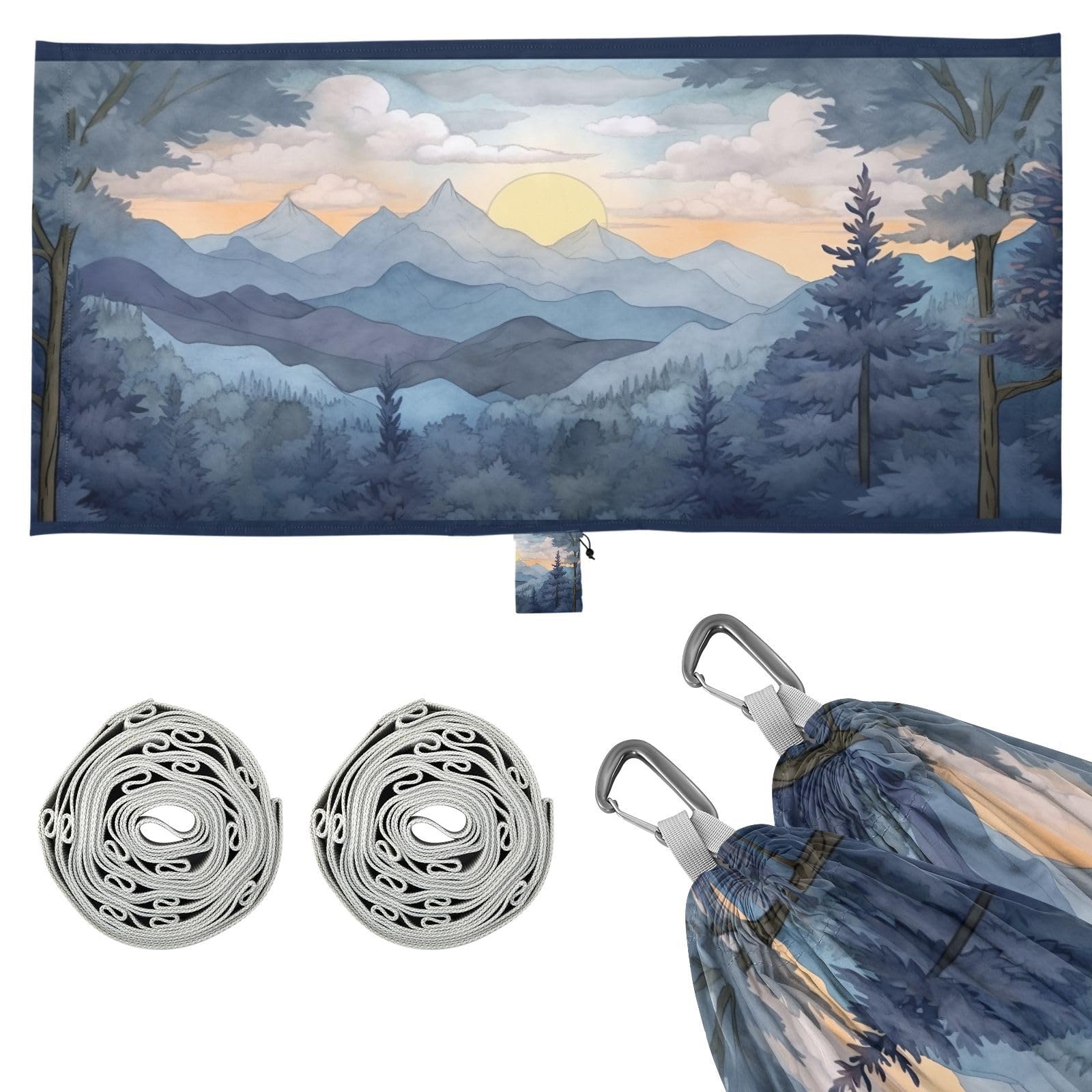 Haskirky Sunset with Mountains Camping Hammock, Single Portable Hammocks with Tree Straps & Attached Carry Bag, 330Lbs Capacity Perfect for Outside Indoor Hiking Beach Backpack Travel