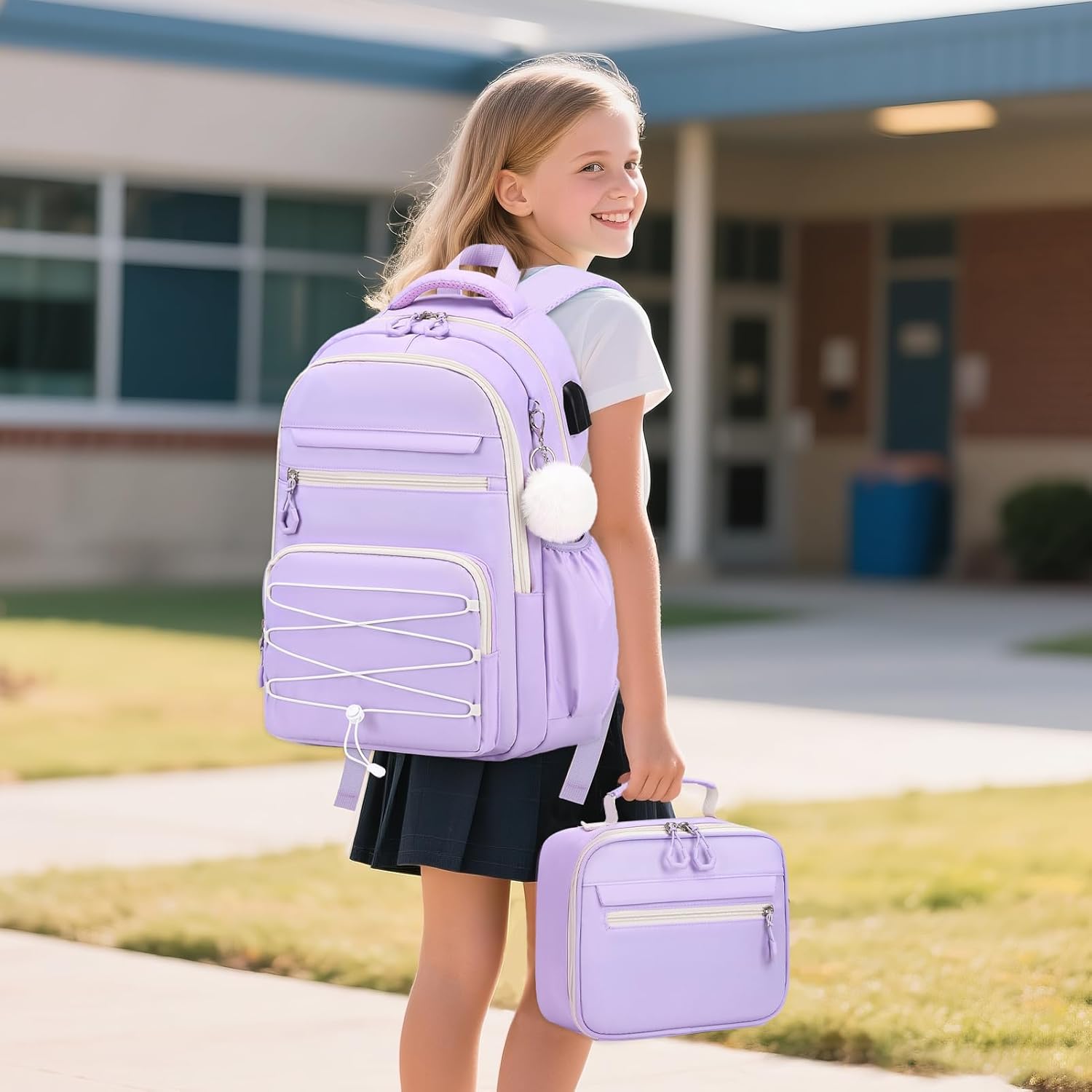 Backpack for Girls, 3 PCS Girls Backpack with Lunch Box, Pencil Cace Set for Teen Girl Kids, Bookbag School Backpacks for Elementary Middle High School College Students Age 3+ Purple - Image 7