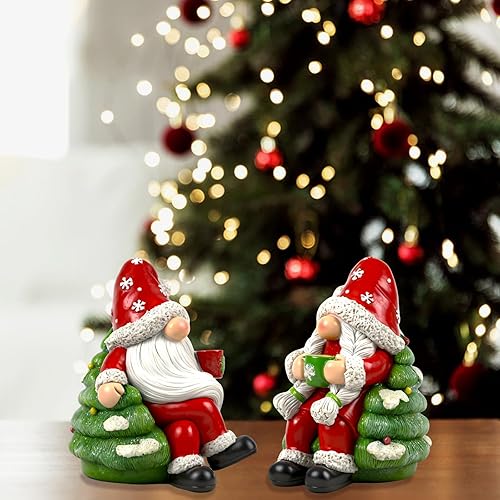 Miniatura 3 de Figuras de gnomo de Navidad, 2 piezas de decoración de árbol de resina, estatua coleccionable para interiores, lindo adorno navideño para mesa y
