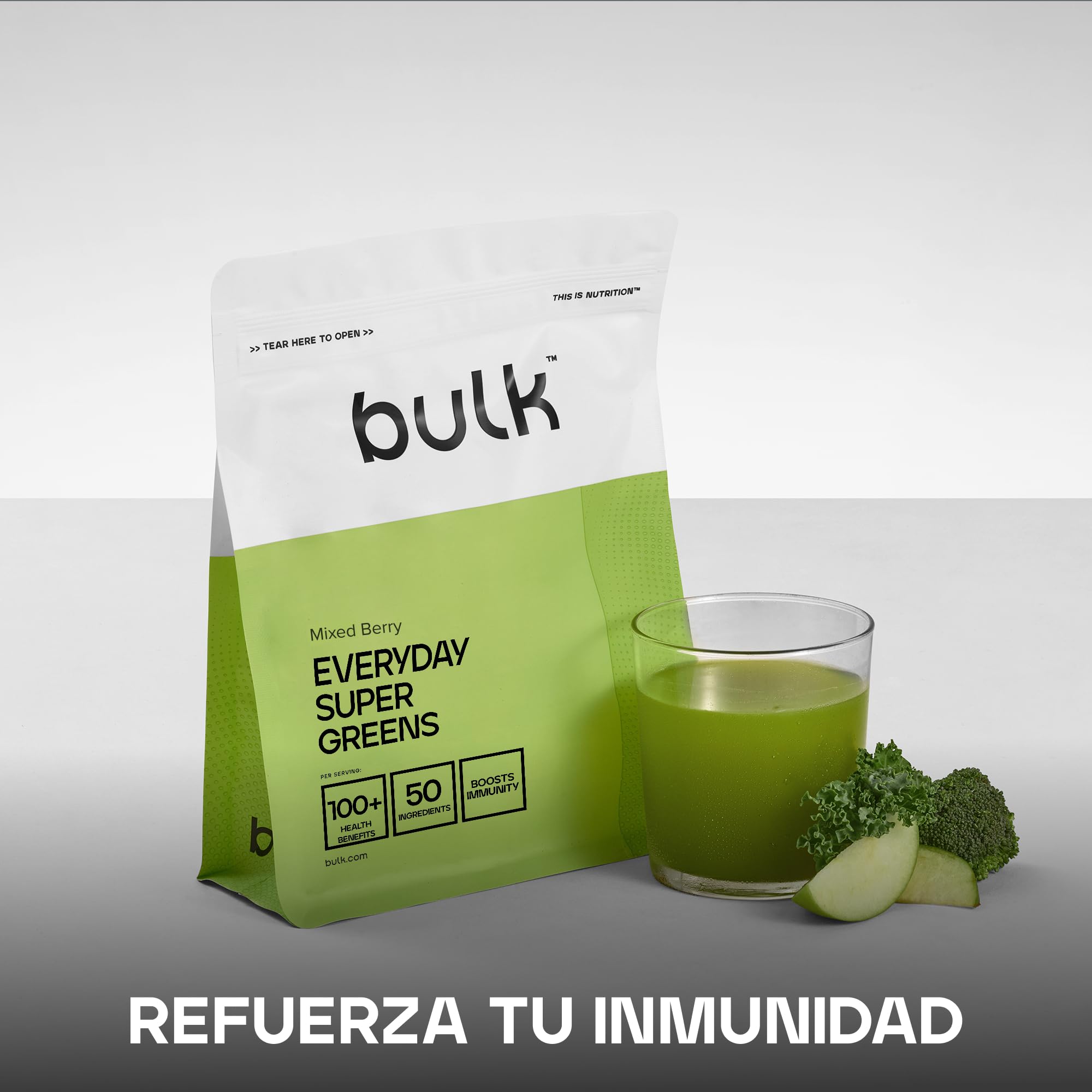Bulk Everyday Super Greens Polvo | Frutos Rojos | 60 Porciones | Con 50 Vitaminas, Minerales & Superfoods | Rico en Vitamina C, D & B12 | Apoya Inmunidad & Bienestar