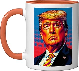 Donald Trump Pop Art Modern Art Portrait Ceramic Mug, Orange/White