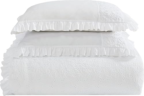 Miniatura 4 de Laura Ashley - Edredón Queen, ropa de cama reversible con fundas a juego, juego de cama con volantes, artículos esenciales para dormitorio (ojales