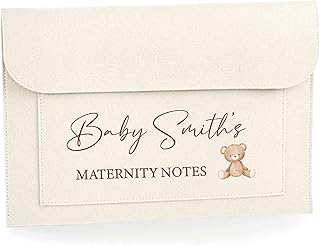 Personalised Maternity Notes Folder with Teddy Bear Design, Pregnancy Notes Folder, Maternity Notes Organiser, Baby Notes Folder, Baby Hospital Notes, NHS Baby Folder, IVF File, Soft White