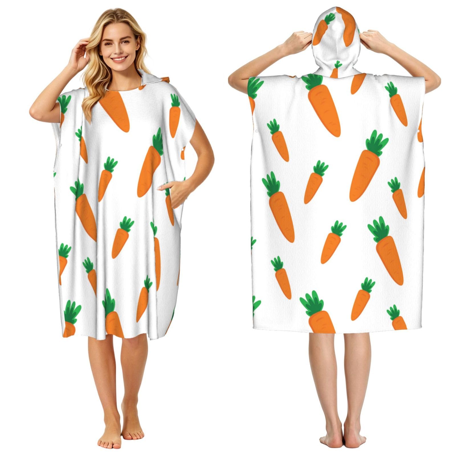 Poadnly Watercolor Carrots Pattern, Adult Hooded Beach Towel 90 x 110 cm,Changing Bath Robe, Surf Poncho Towel For Women Men