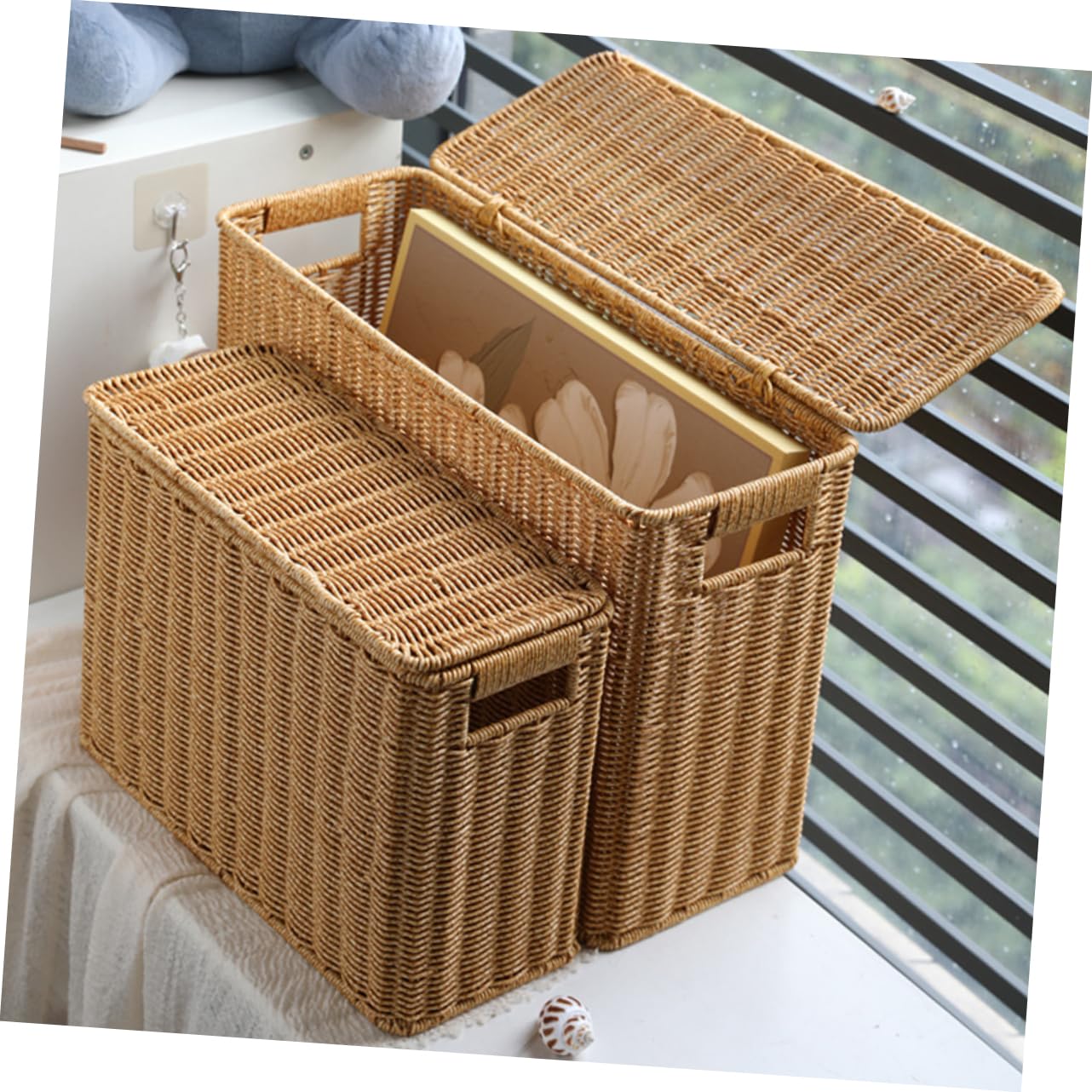 STOBAZA Cesta De Almacenamiento Tejida Con Para Juguetes y Accesorios Recipiente Organizador Portátil De Casa Para Cocinas y Salones Diseño Práctico y