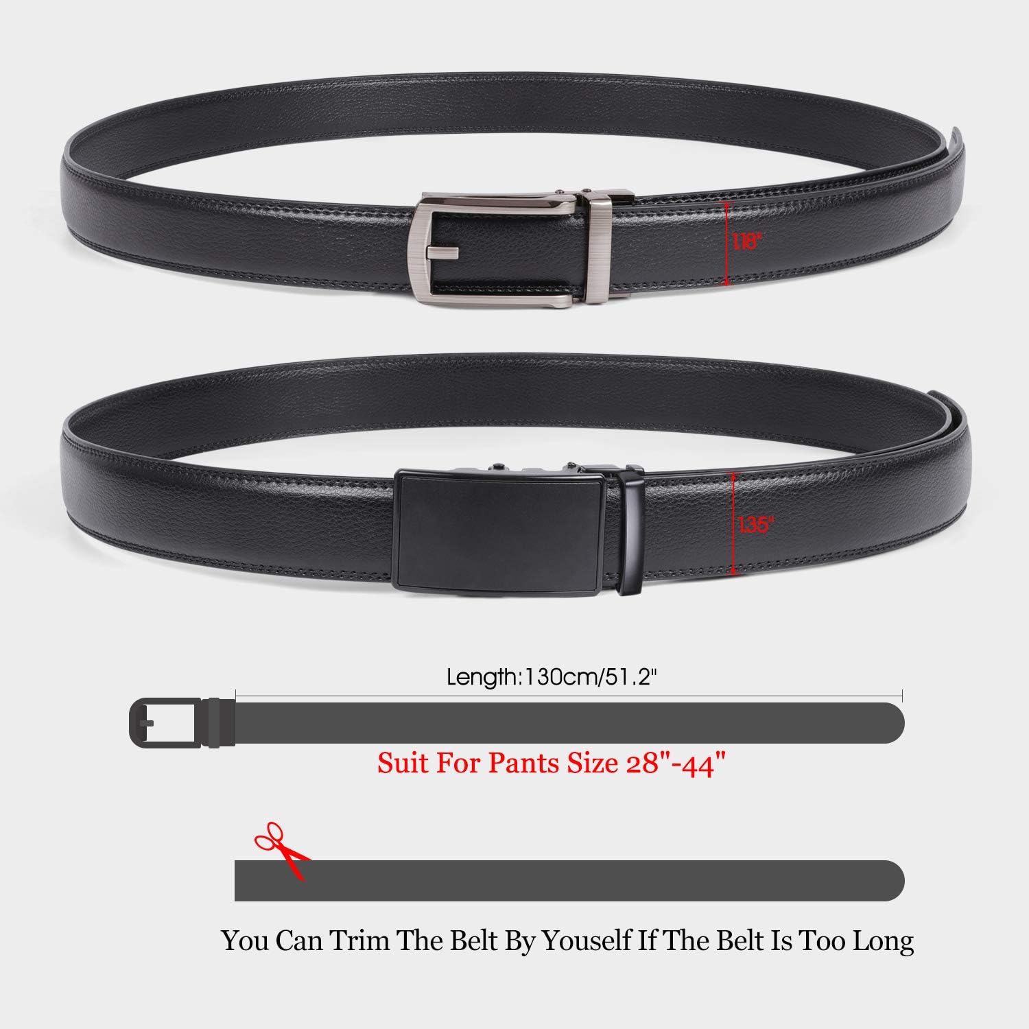 WERFORU Set of 2 Leather Ratchet Dress Belt for Men with Automatic Buckle - Image 2