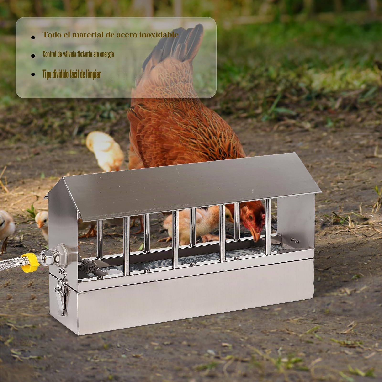 Bebedero Automático para Pollos, Dispensador de Agua para Palomas de Acero Inoxidable con Válvula de Flotador Fuente para Aves de Corral para Pollos Pato Ganso Paloma Codorniz