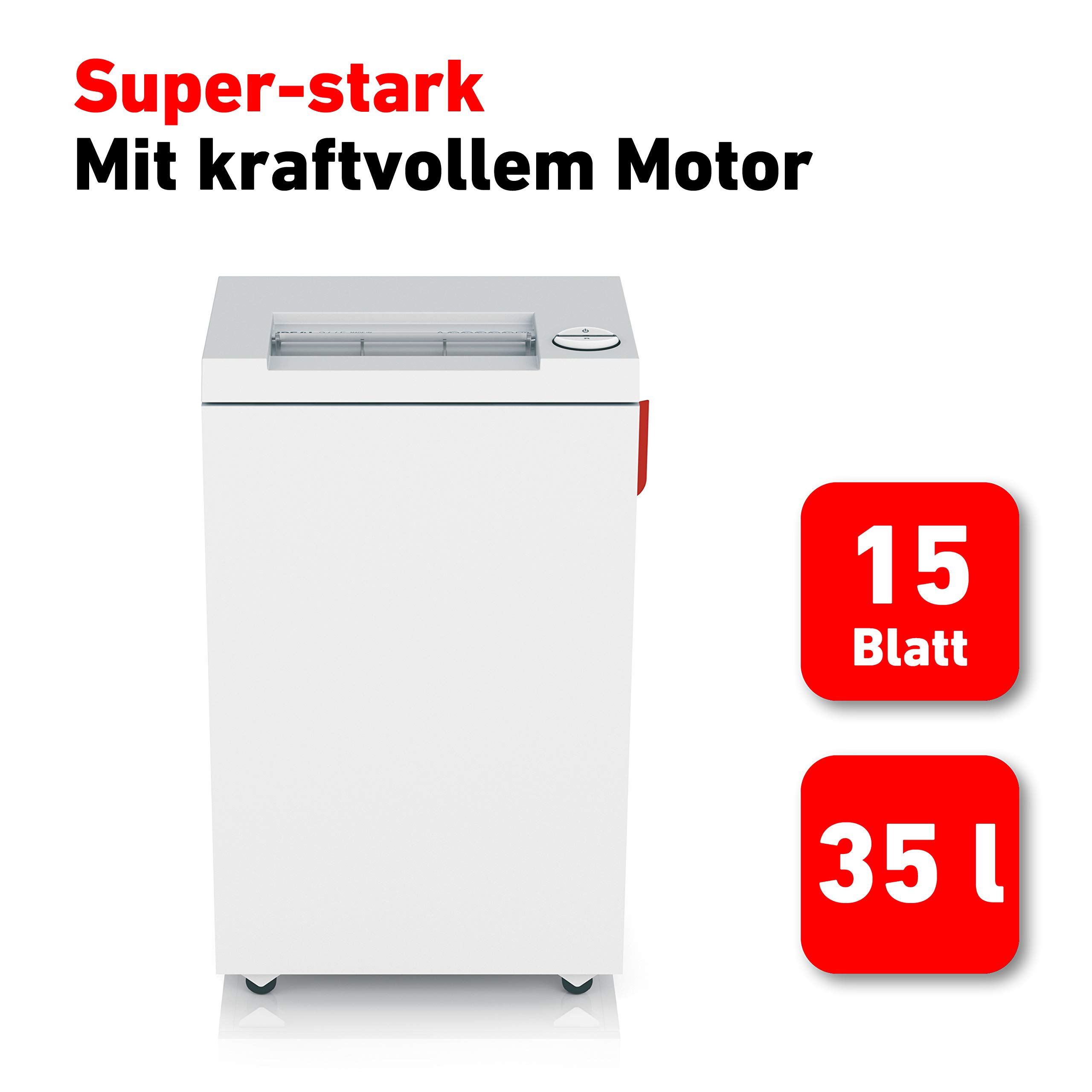 Aktenvernichter IDEAL 2465, Sicherheitsstufe P-4, Partikelschnitt/Kreuzschnitt 4 x 40 mm, 15 Blatt Kapazität, 35 L Abfallbehälter, DSGVO-konform, 5 Jahre Herstellergarantie | Made in Germany Papierschredder, vernichtet Büroklammern und Kreditkarten, 35L A