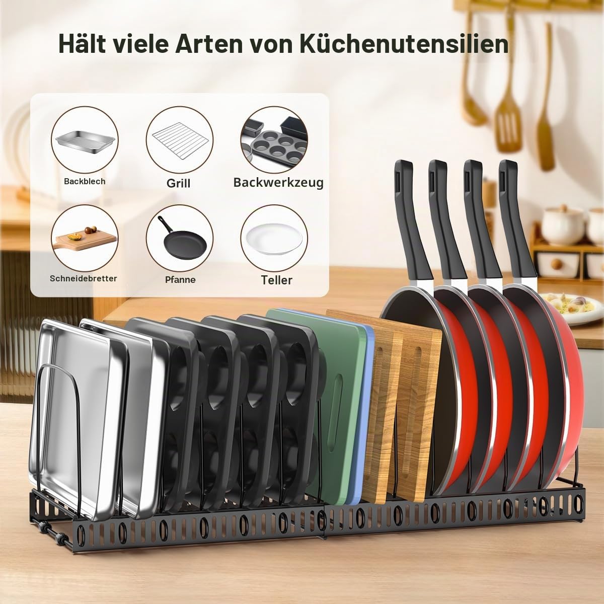 Housolution Pfannenhalter Backblech Topf Organizer für Schublade, Schwarz