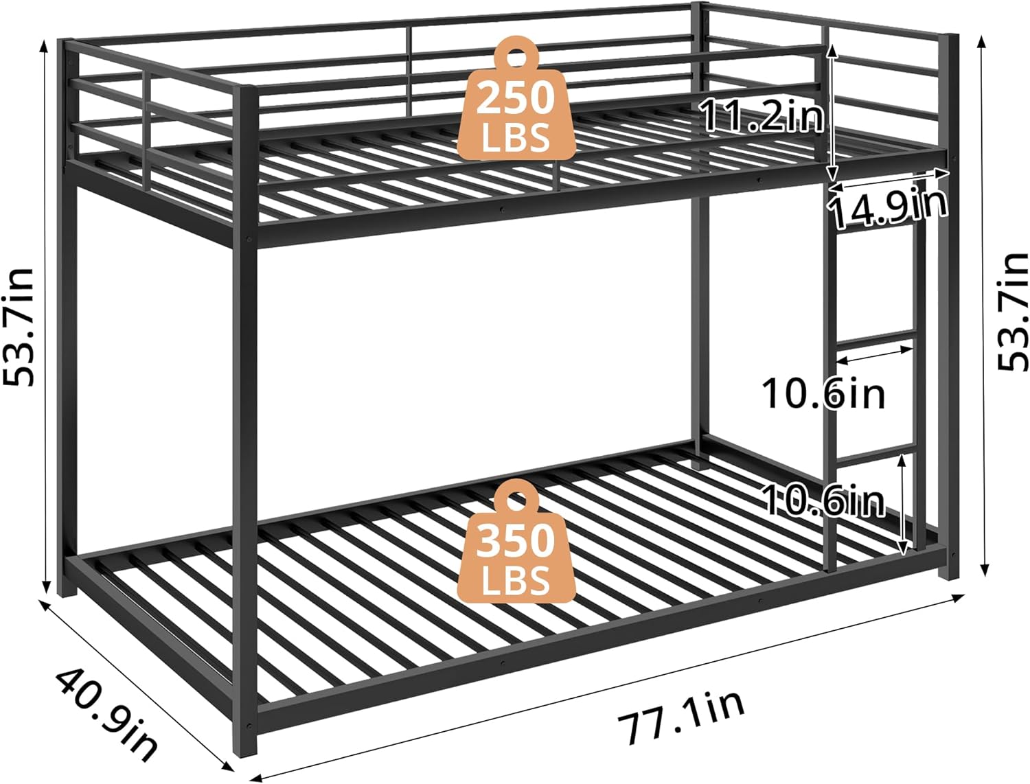 Dimensions of INCLAKE Twin Over Twin Bunk Bed