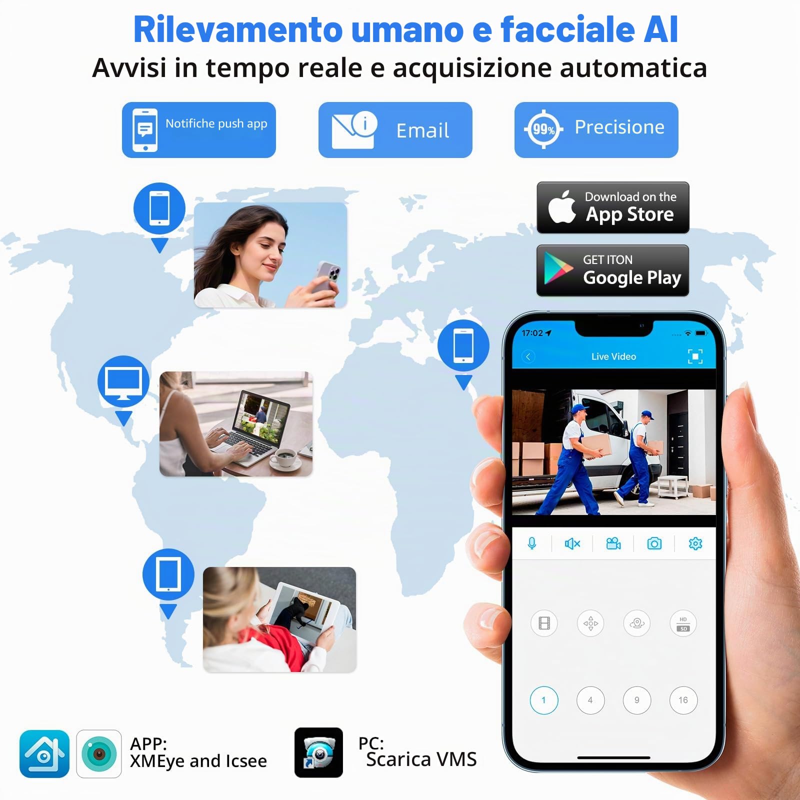 DVR 4 Canali di Sorveglianza, Videoregistratore 5MP Lite 6 in1 Registratore di Sicurezza con HDD 500 GB, Rilevamento di Persone/Veicoli per Sistema di Telecamere CCTV Analogico/XVI AHD TVI CVBS CVI IP