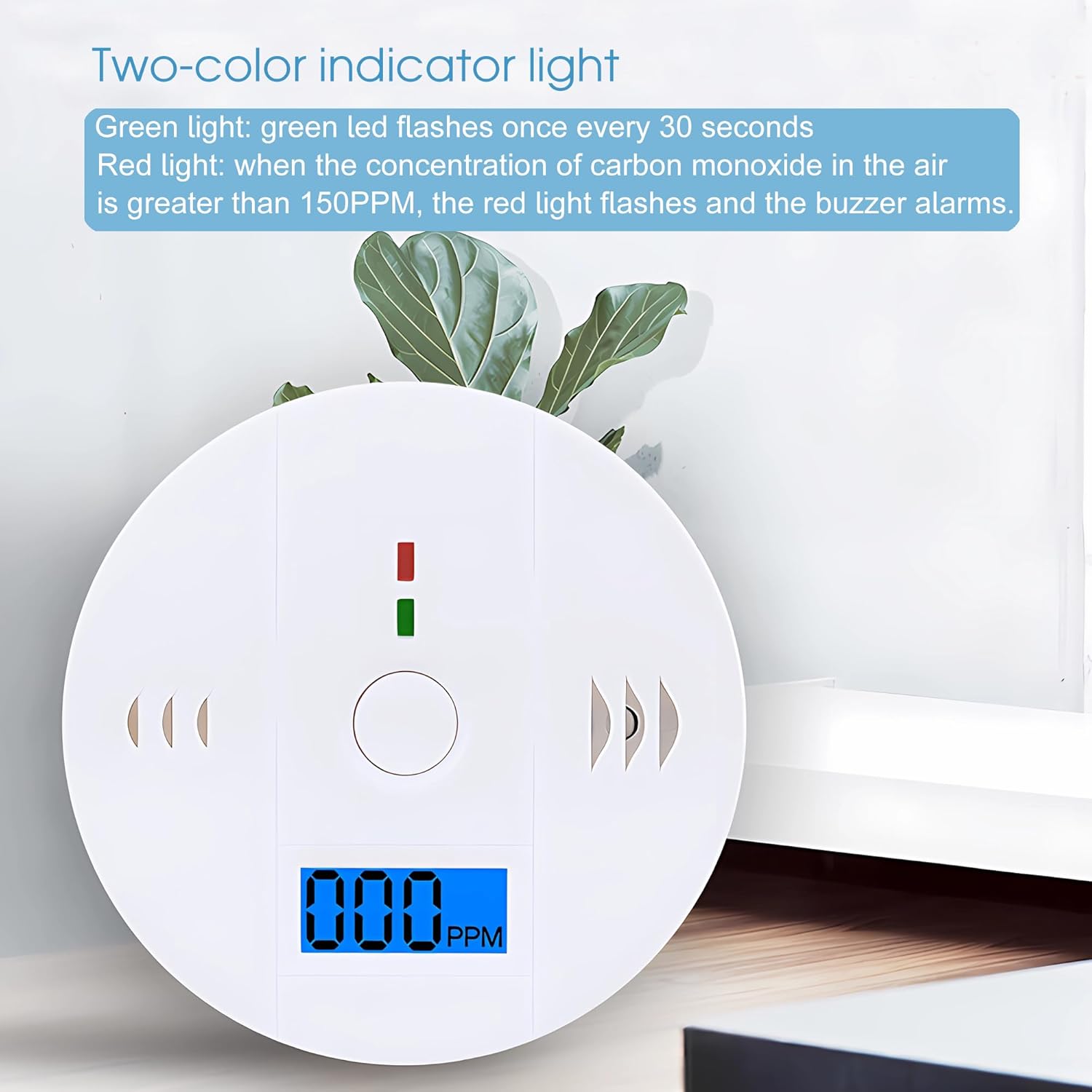 Reitch CO602 detector showing green and red indicator lights and their functions