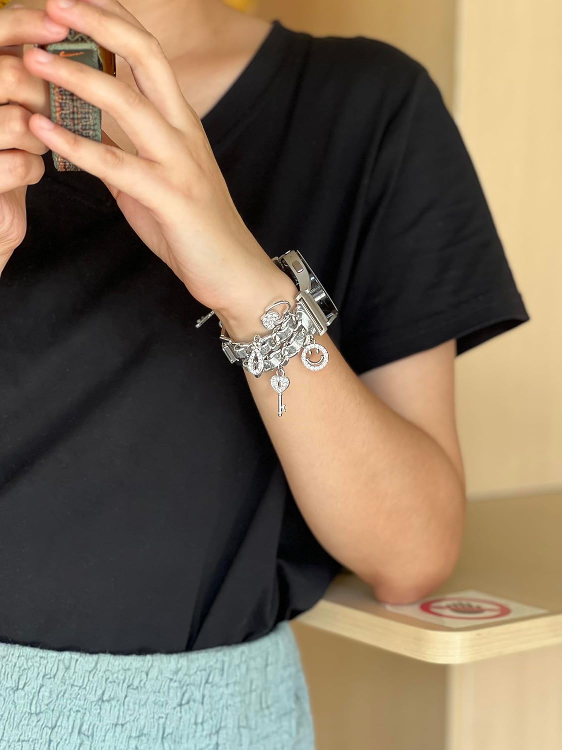 Bracelet Band with Cute Charm Compatible for Samsung Galaxy Watch 7 6 5 4 FE 40mm 44mm/5 Pro 45mm/6 Classic 43mm 47mm/4 Classic 42mm 46mm, Galaxy Active 2, 20mm Metal Replacement Strap for Women - Image 4