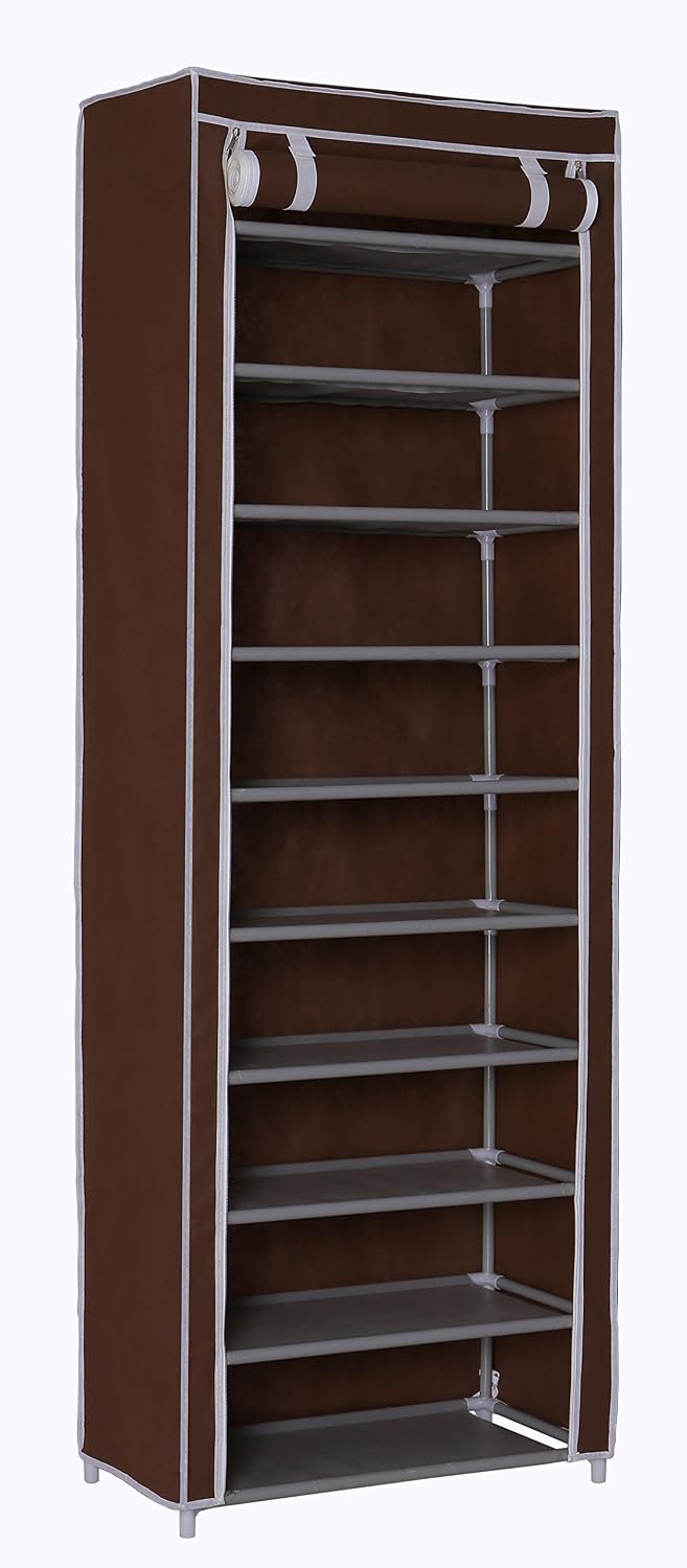 HOMEFORT 10-Tier Shoe Rack 30 Pairs Shoe Tower Closet Shoes Storage Cabinet Portable Boot Organizer with Dustproof Non-Woven Fabric Cover and 10 Durable Shelves