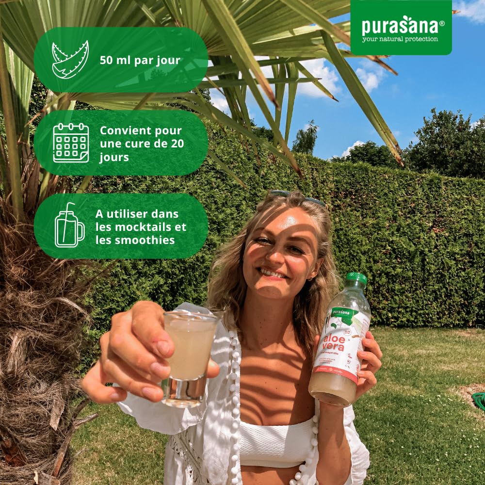Puro Gel da Bere di Aloe Vera, Aloe biologica 99,3%. Gel estratto dall'interno della foglia. Polpa fresca. Non pastorizzato, senza acqua aggiunta. Digestione, sistema immunitario. 1 litro. Purasana