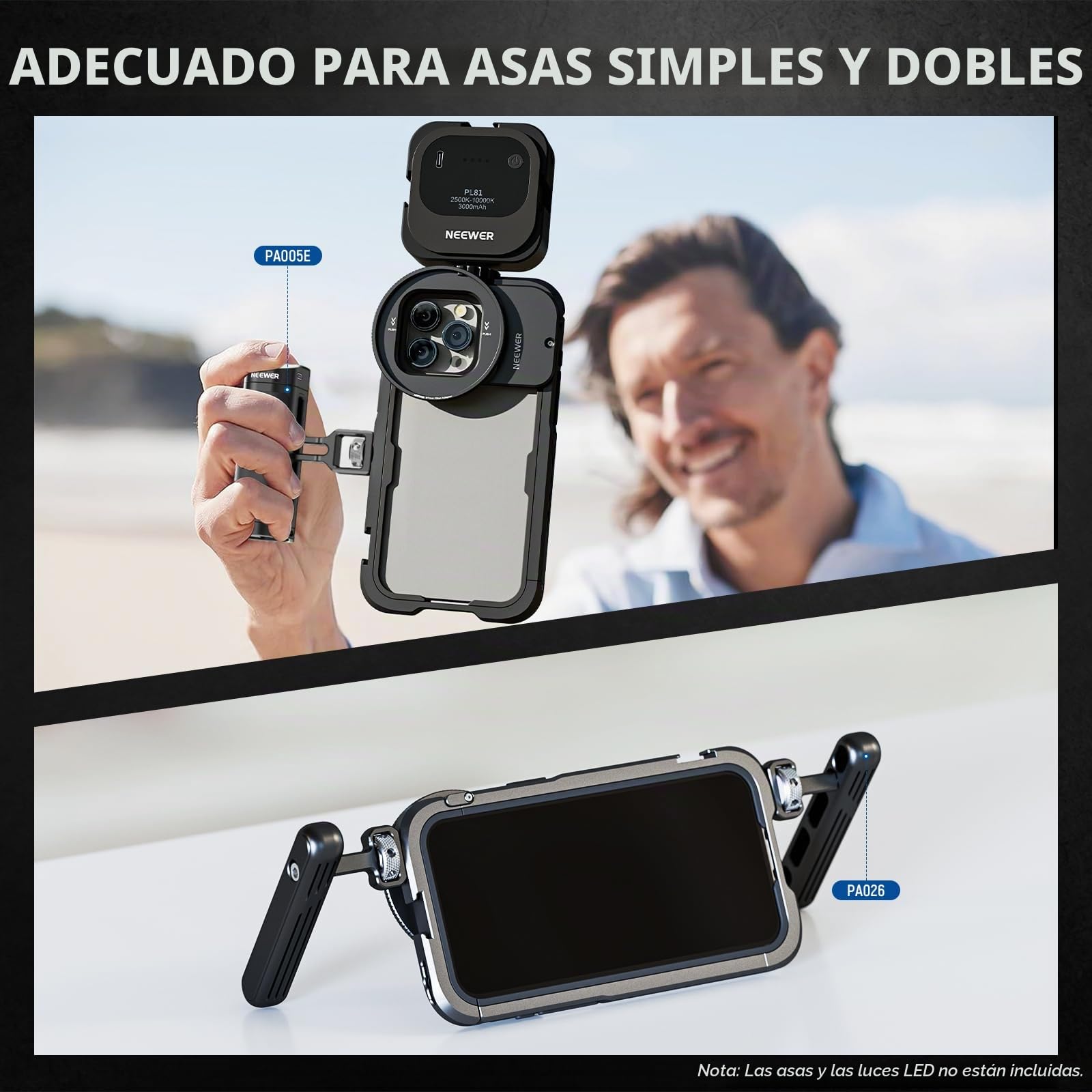 NEEWER 15 Pro MAX Jaula Vídeo Cage Rig con 67mm Adaptador de Filtro Snap On, 17mm Plano Posterior de Lente Roscada, Soporte para Trípode, Kit de Estuche para iPhone Estabilizador para Vídeo, PA024