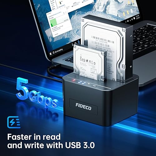 Miniatura 2 de Estación de acoplamiento de disco duro externo FIDECO, base de disco duro para HDD SATA SSD de 2.5 y 3.5 pulgadas, estación de acoplamiento de disco