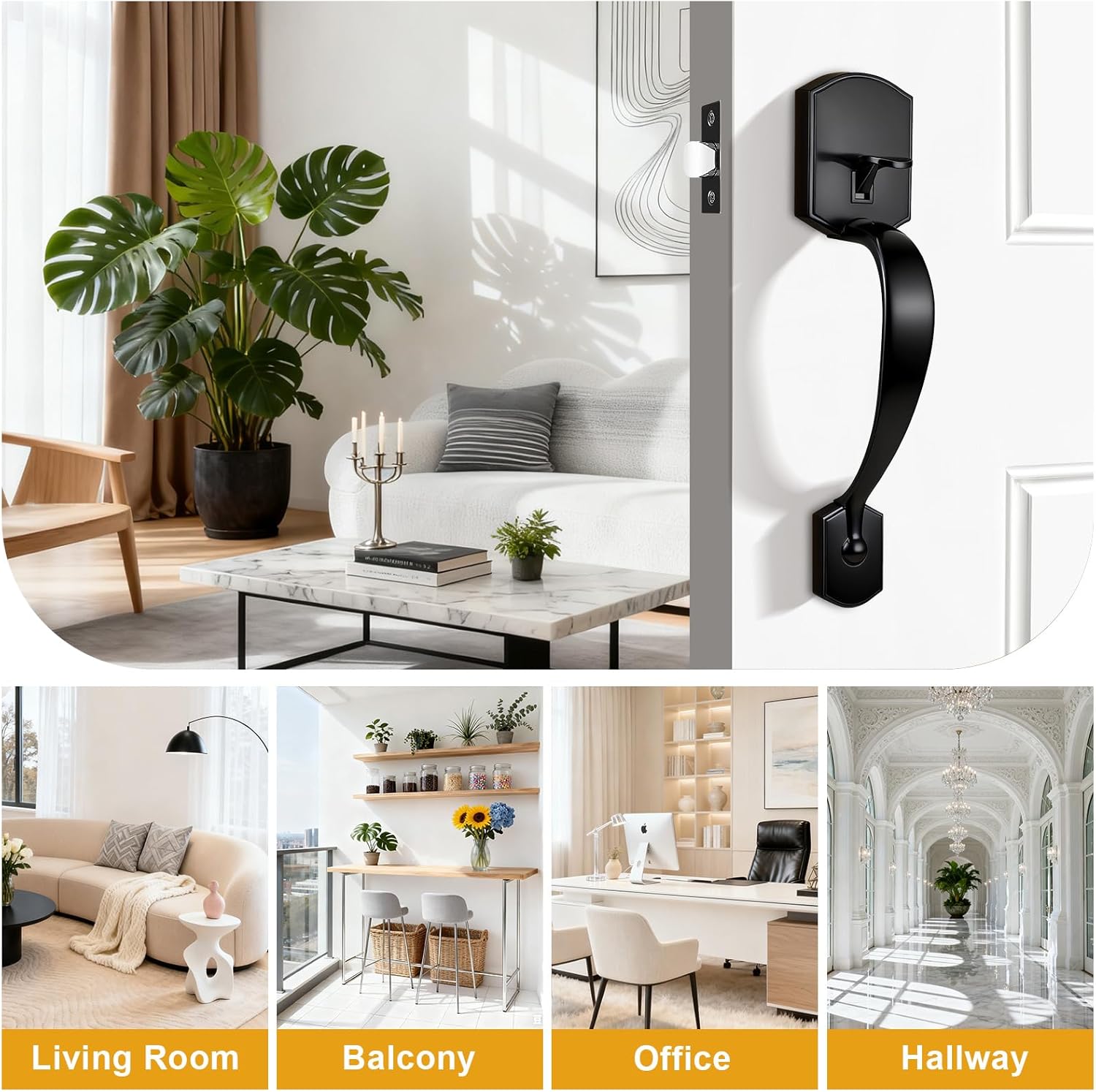 Probrico Black Front Door Handle, Exterior Front Door Handle with Interior Door Knob, Front Door Knob Reversible for Right and Left Handed,1 Pack