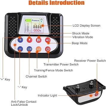 Wireless Dog Fence, Electric Dog Fence & Remote Training Collar, Vibration & Shock, IP65 Waterproof Collar for Large and Medium Dogs with 3 Training Modes, Dog Container Boundary System,for1dog