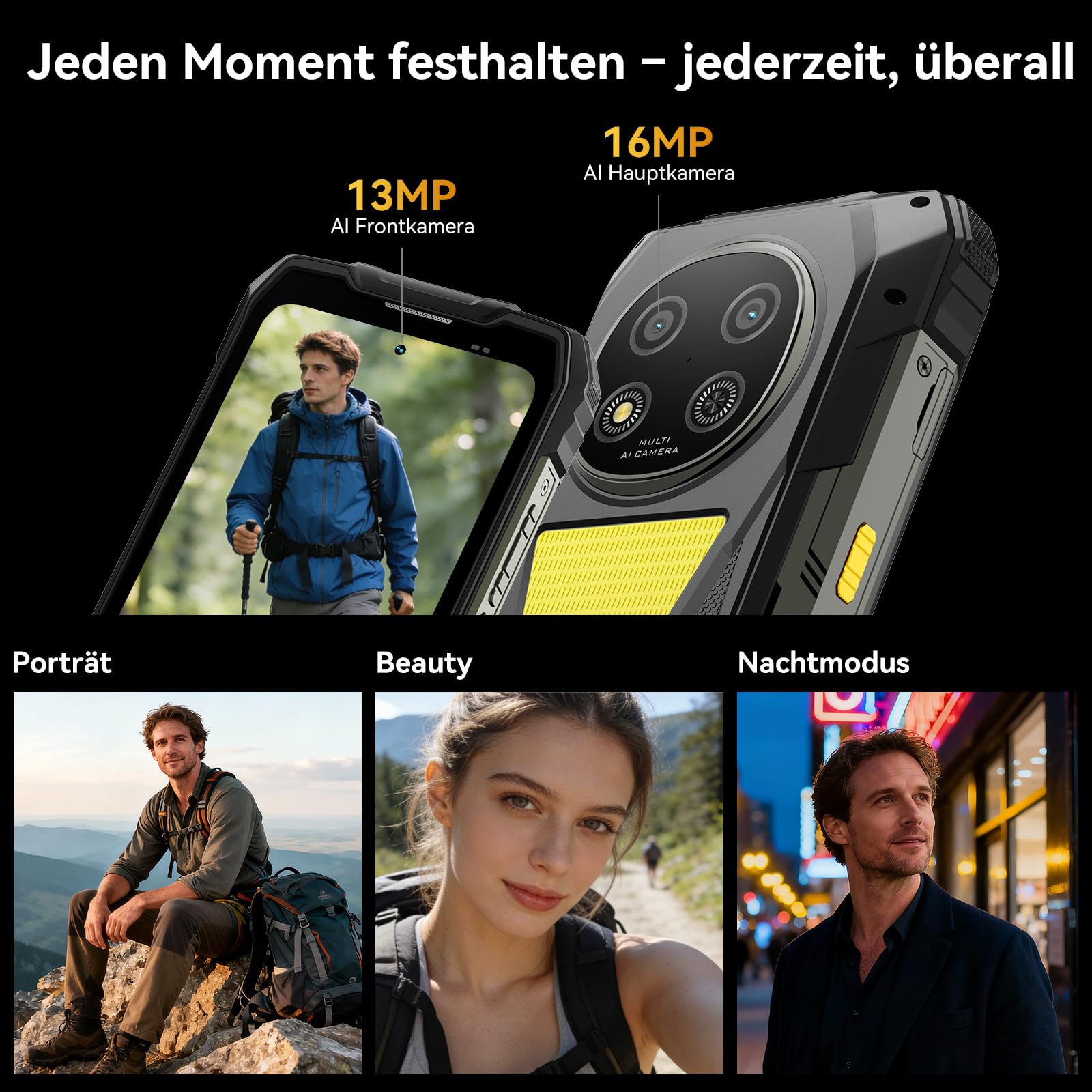 Blackview Rock 2 Pro Outdoor Handy Ohne Vertrag, Android 16 Outdoor Smartphone 5G 32GB+256GB, 6.67" HD+ Display 120Hz 15000mAh IP69K, 16MP AI Kamera, NFC/OTG/GPS/Gemini AI/Glove Mode 2.0