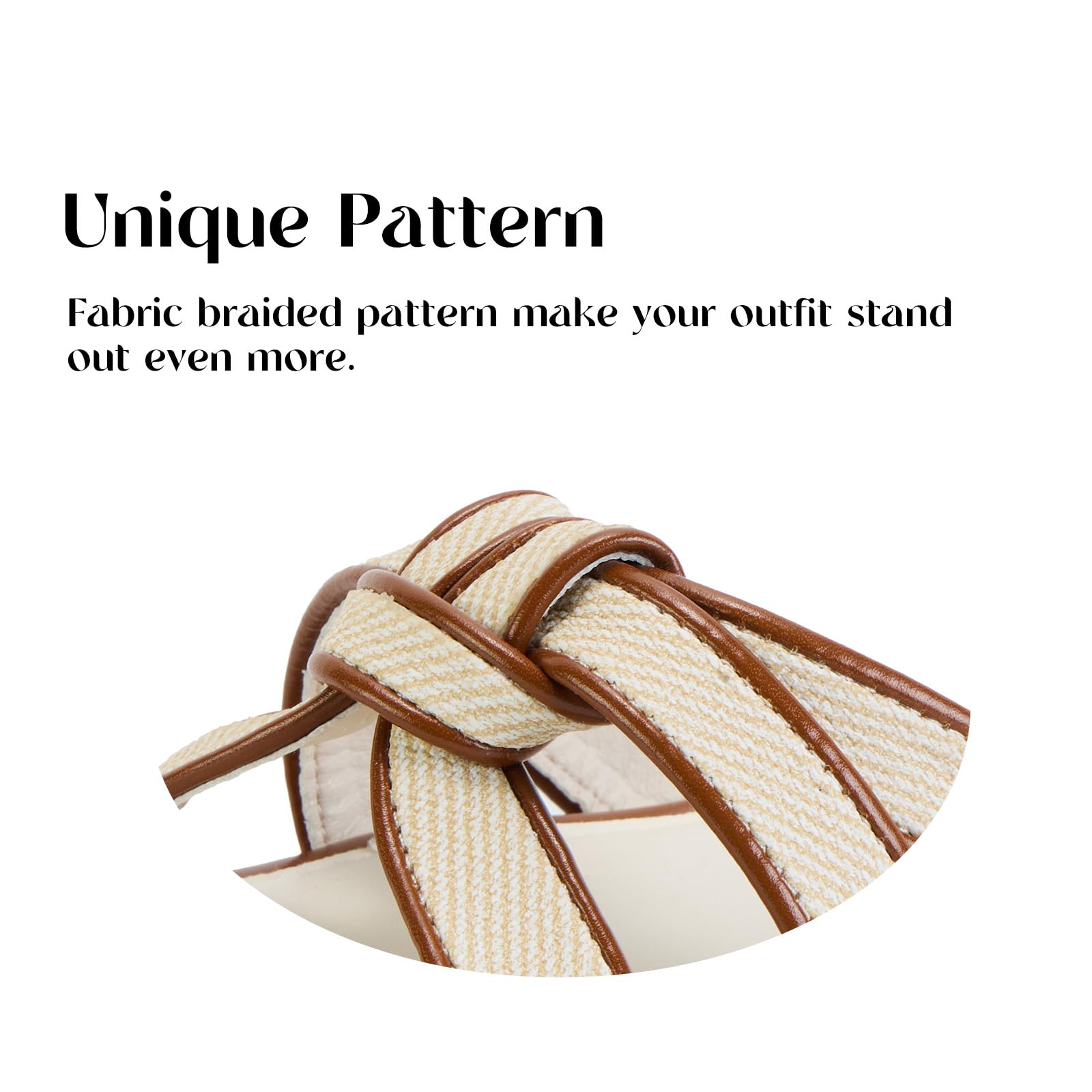 Putu Women's Flat Sandals Square Toe Slide Sandals Braided Sandals for Vacation Brown 8