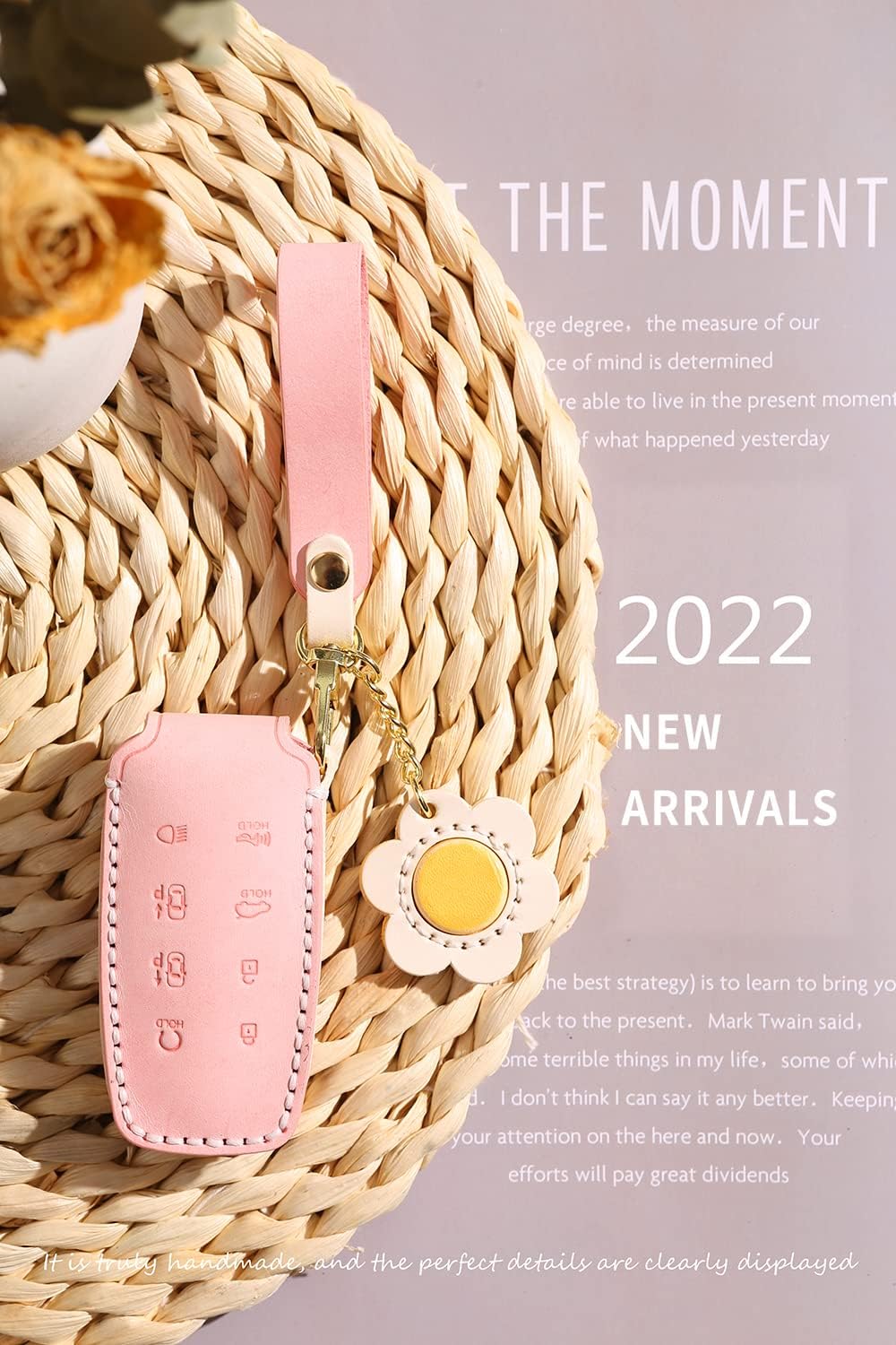 HIBEYO Leather Car Key Fob Cover for Hyundai Genesis GV80 G80 2021 2022 Smart Key Case Shell with Keychains Car Accessories for Genesis 8 Buttons Key-Orange