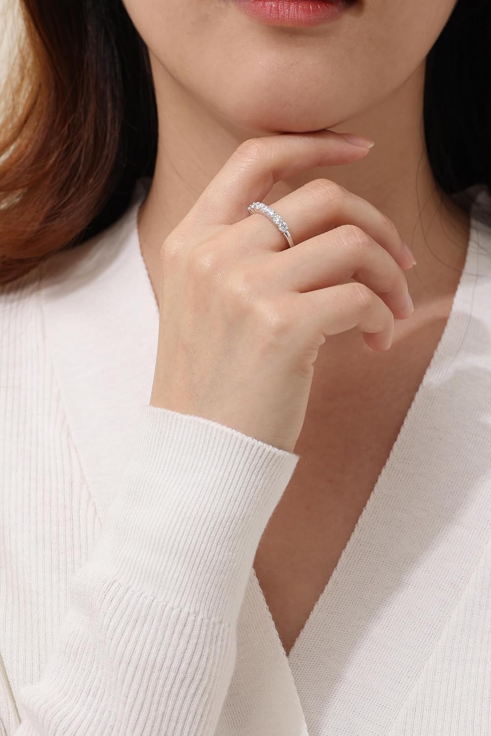 AURALUME Lab Grown Diamond Eternity Band 0.77cttw 7 Stone D Color VVS Clarity 3mm S925 Sterling Silver Anniversary Wedding Rings for Women - Image 6